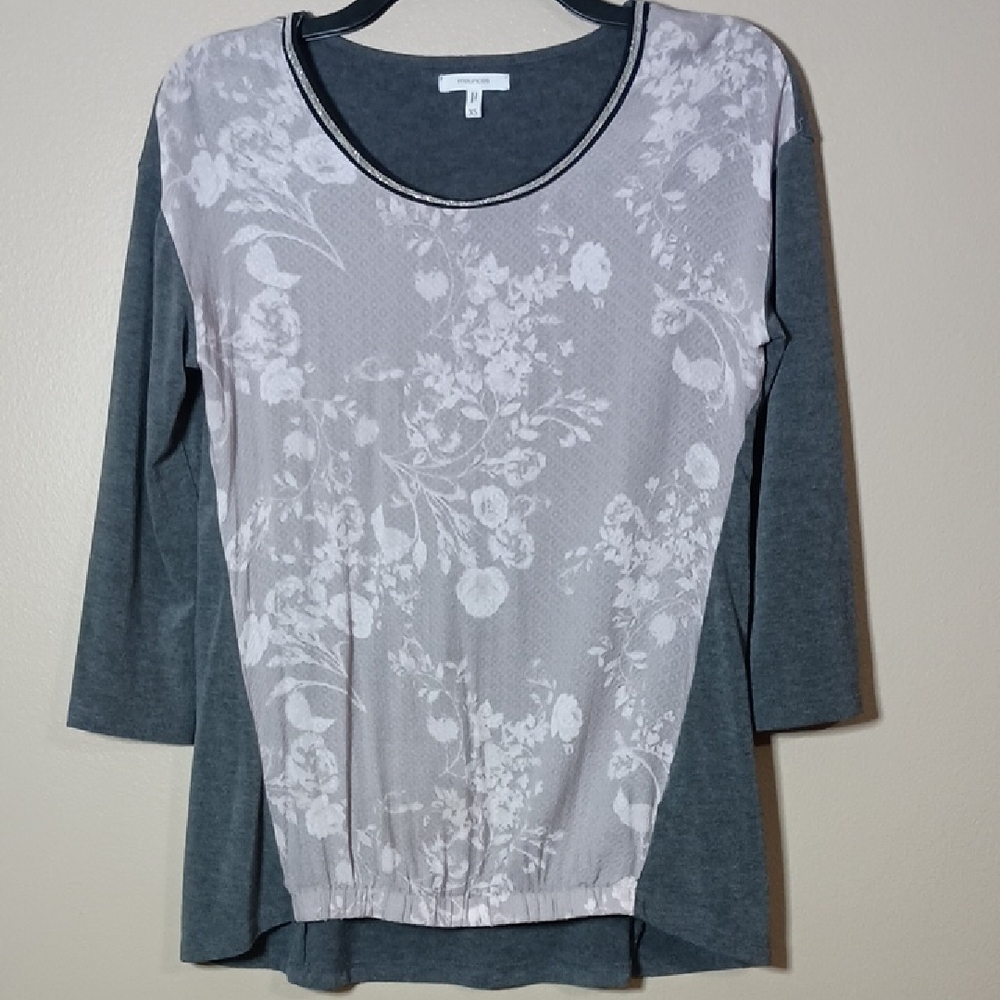 Maurices Floral Hi-Lo Top With Silver Bead Neck Trim